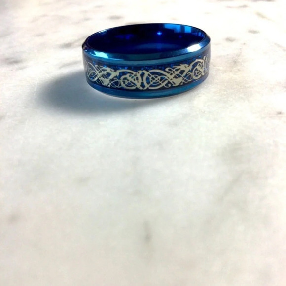 Stainless Steel Blue Dragon Band Ring - Picture 1 of 3